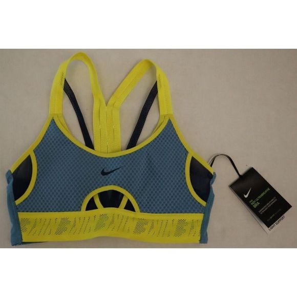 Nike CZ4441 424 Women's Sz S Blue/Yellow/Navy Indy Ultrabreathe Sports Bra $60 - Picture 1 of 2
